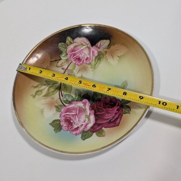 Nippon Hand Painted German Plate Pink Red Roses Floral Design - Picture 2 of 9